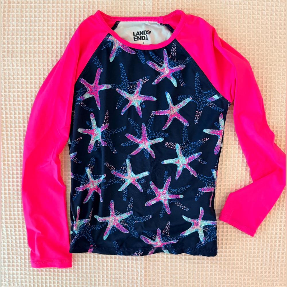 Lands' End Kids Starfish Swim Shirt - Pink and Navy